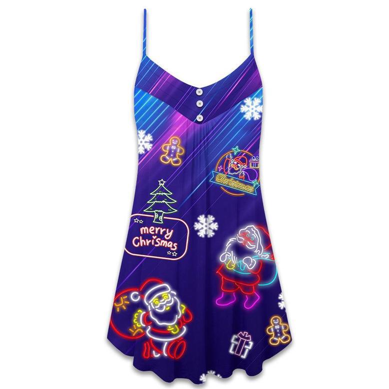 Christmas Santa Neon Light Xmas Party - V-Neck Sleeveless Cami Dress