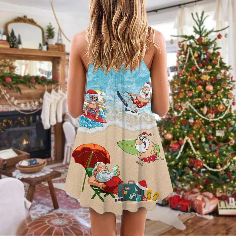 Christmas Santa Play On Beach - V-Neck Sleeveless Cami Dress