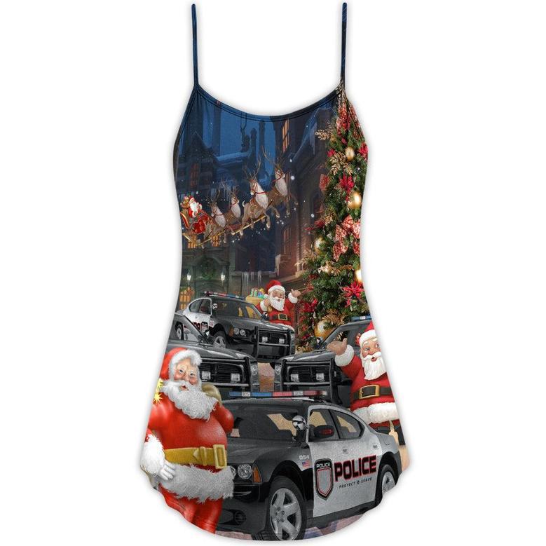 Christmas Santa Police Car Merry Xmas - V-Neck Sleeveless Cami Dress