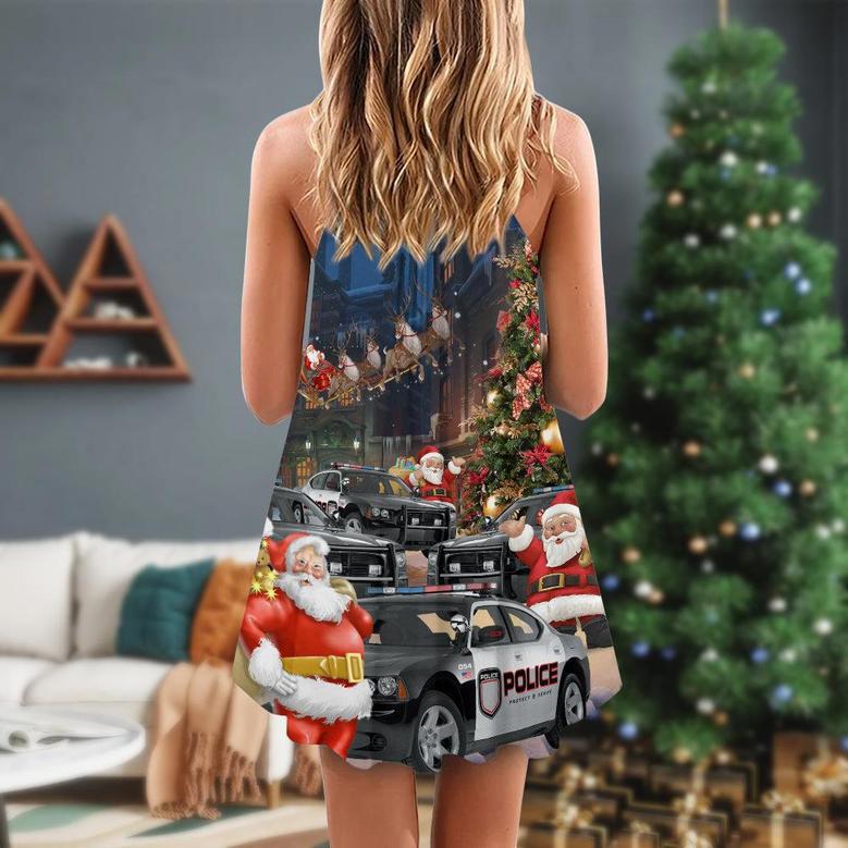 Christmas Santa Police Car Merry Xmas - V-Neck Sleeveless Cami Dress