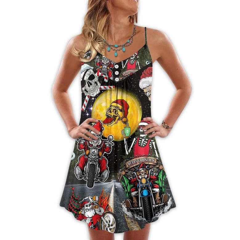 Christmas Santa Skull Is Racing To You - V-Neck Sleeveless Cami Dress