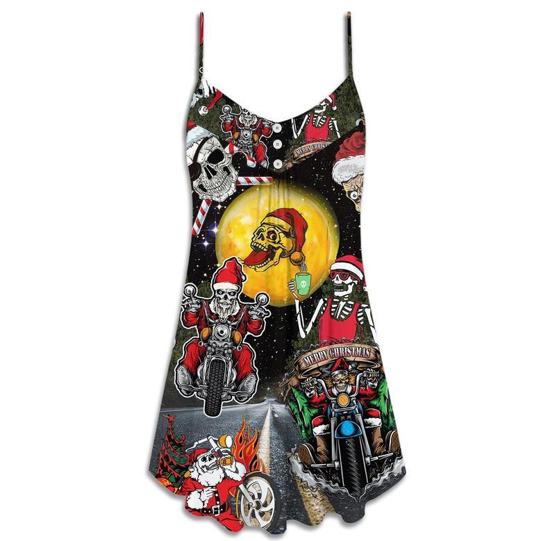 Christmas Santa Skull Is Racing To You - V-Neck Sleeveless Cami Dress