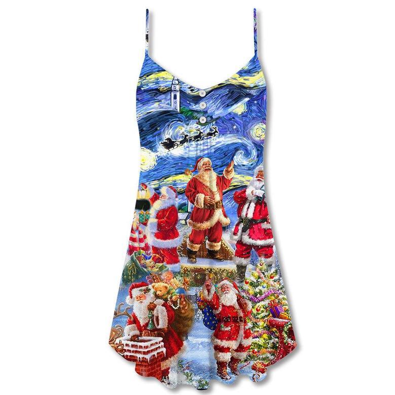 Christmas Santa Snow Night Merry Xmas - V-Neck Sleeveless Cami Dress