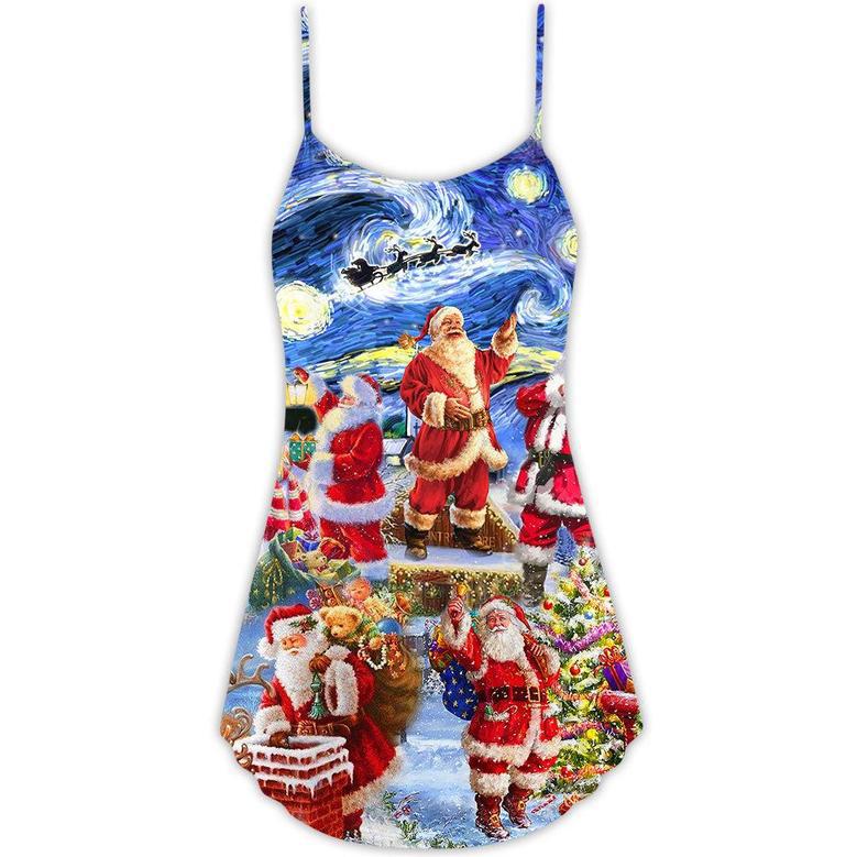 Christmas Santa Snow Night Merry Xmas - V-Neck Sleeveless Cami Dress