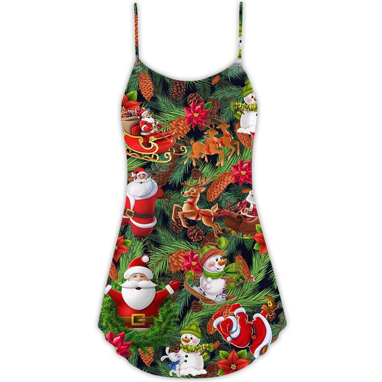 Christmas Santa Snowman Merry Xmas To Everyone - V-Neck Sleeveless Cami Dress