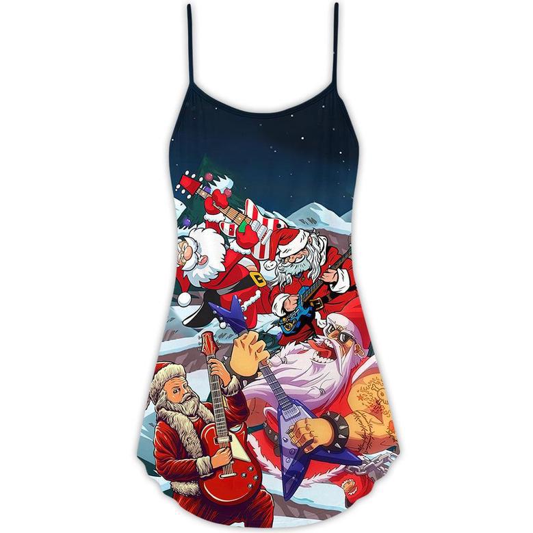 Christmas Santa With Electric Guitar - V-Neck Sleeveless Cami Dress