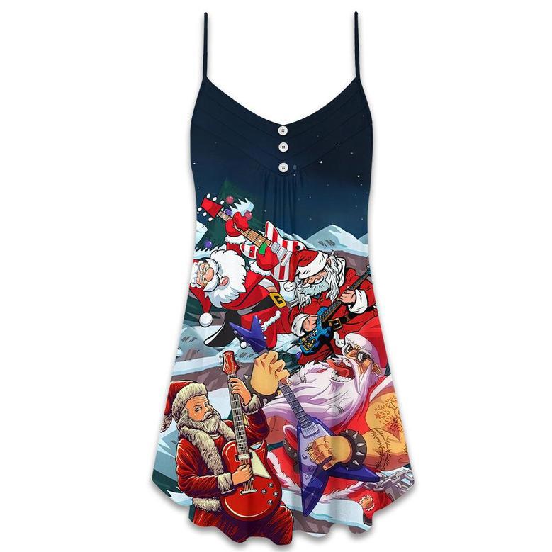 Christmas Santa With Electric Guitar - V-Neck Sleeveless Cami Dress