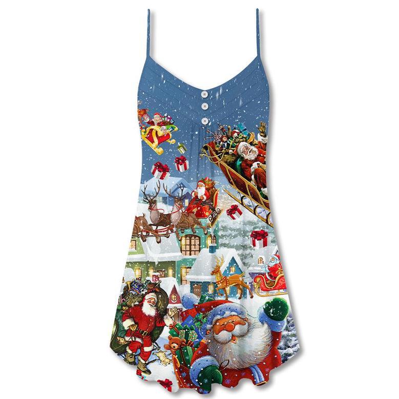 Christmas Say Hi From Santa's Sleigh - V-Neck Sleeveless Cami Dress