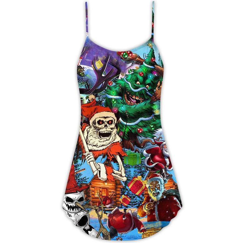 Christmas Skull And Xmas Scary - V-Neck Sleeveless Cami Dress