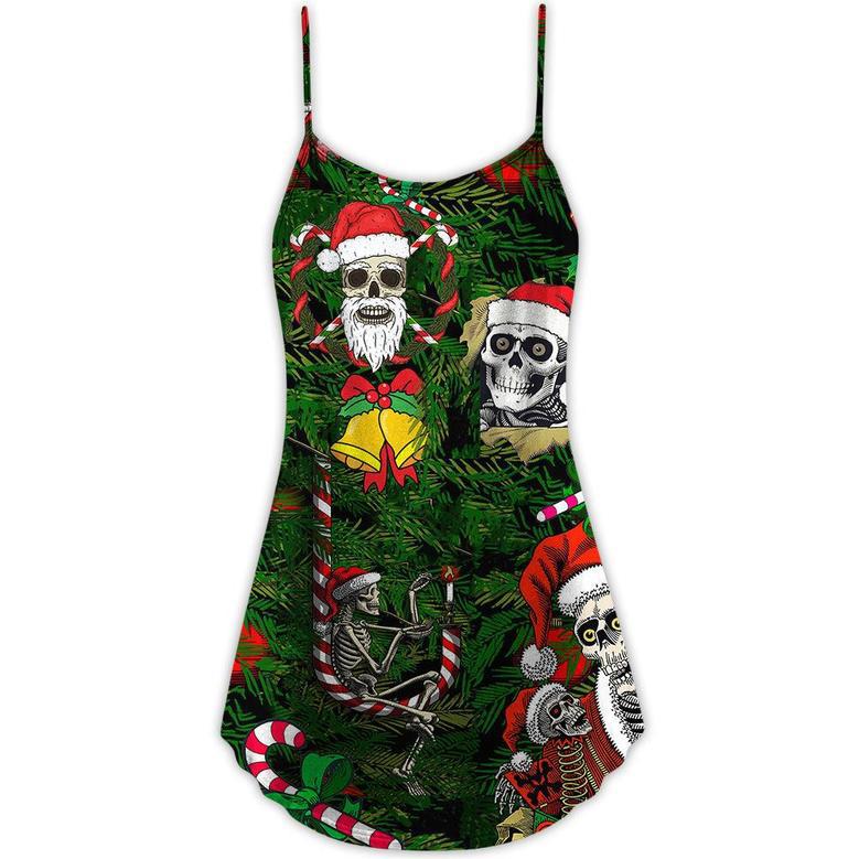 Christmas Skull Merry Xmas Happy - V-Neck Sleeveless Cami Dress