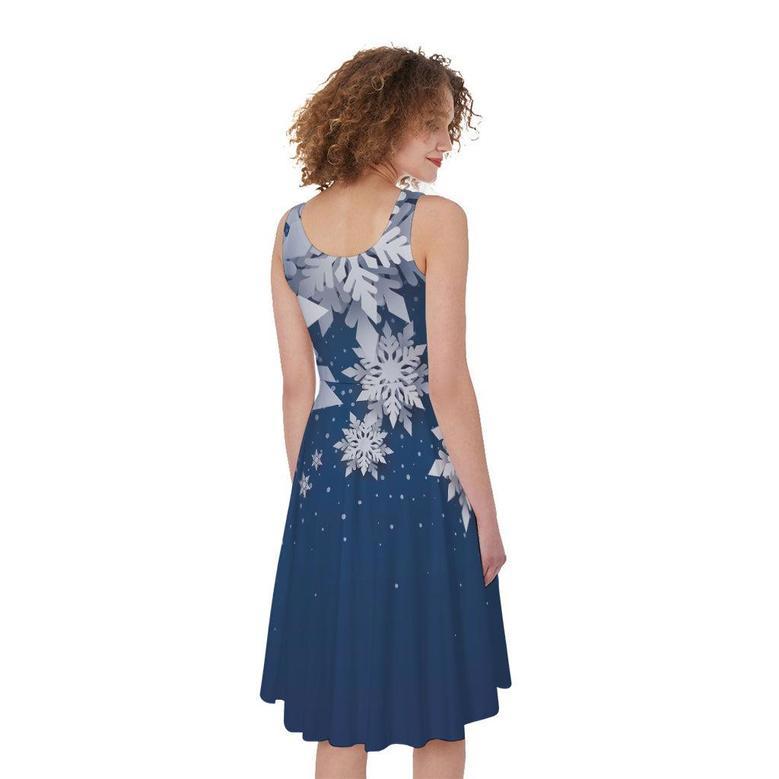 Christmas Snowflake Print Sleeveless Knee Length Dress