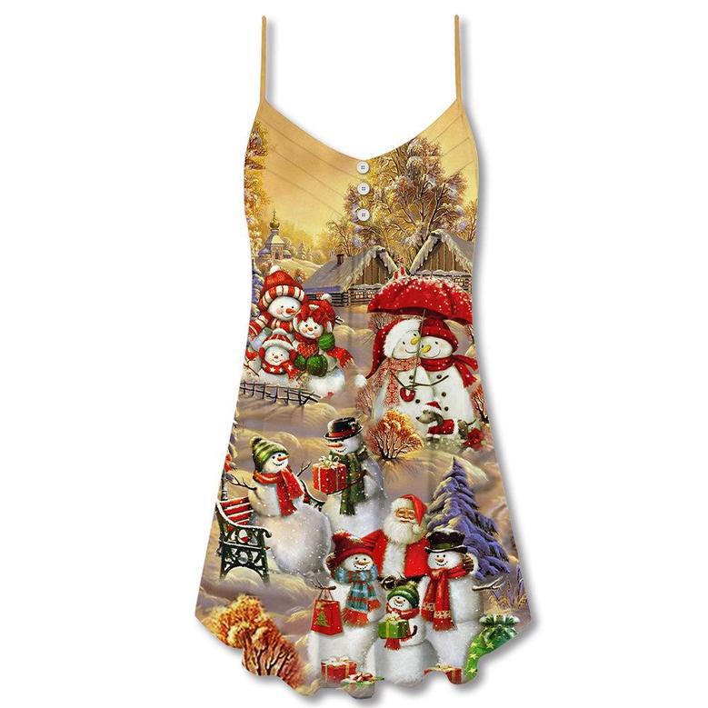 Christmas Snowman Couple Love Xmas - V-Neck Sleeveless Cami Dress