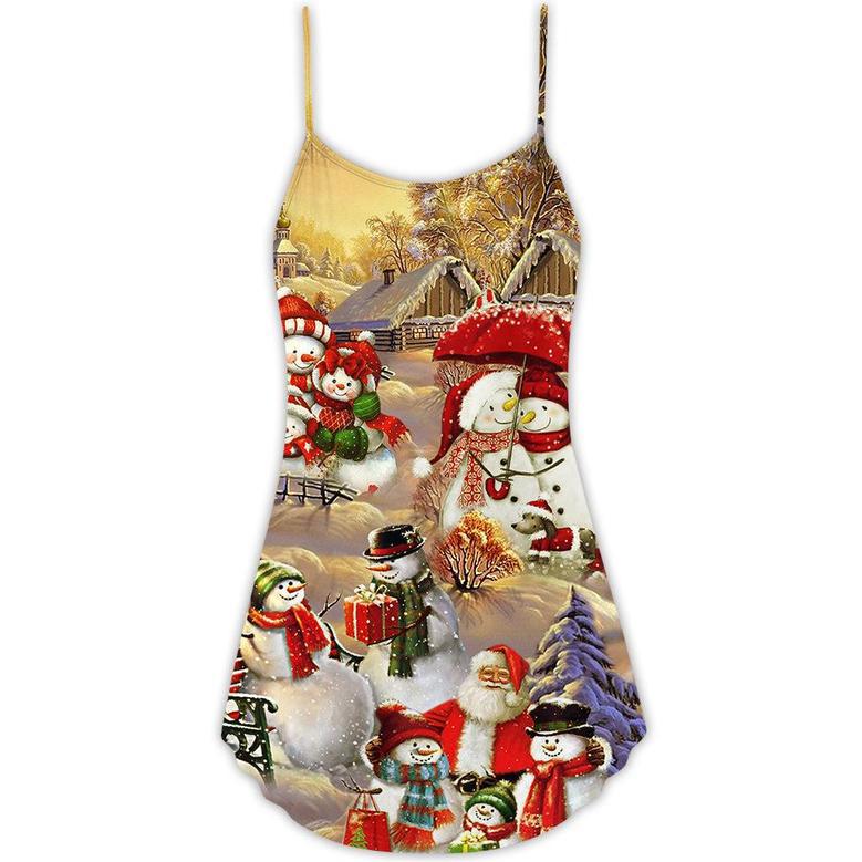 Christmas Snowman Couple Love Xmas - V-Neck Sleeveless Cami Dress