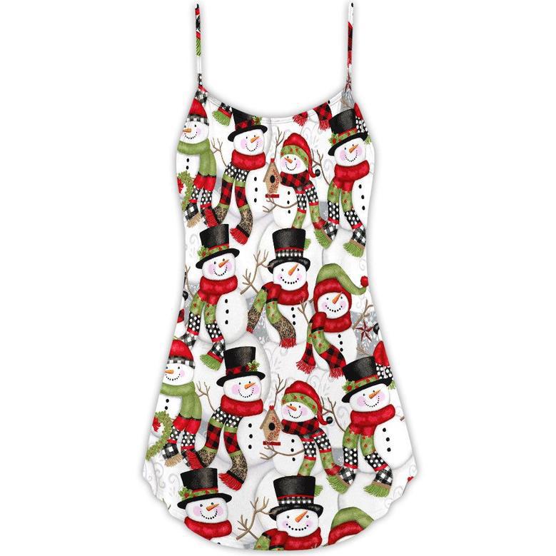 Christmas Snowman Family Happy Christmas - V-Neck Sleeveless Cami Dress