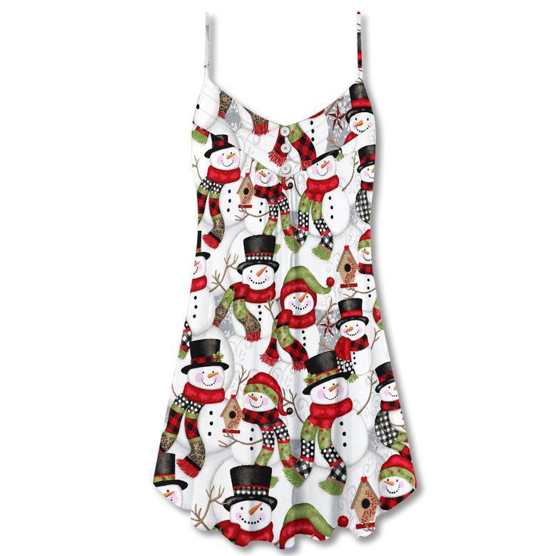 Christmas Snowman Family Happy Christmas - V-Neck Sleeveless Cami Dress