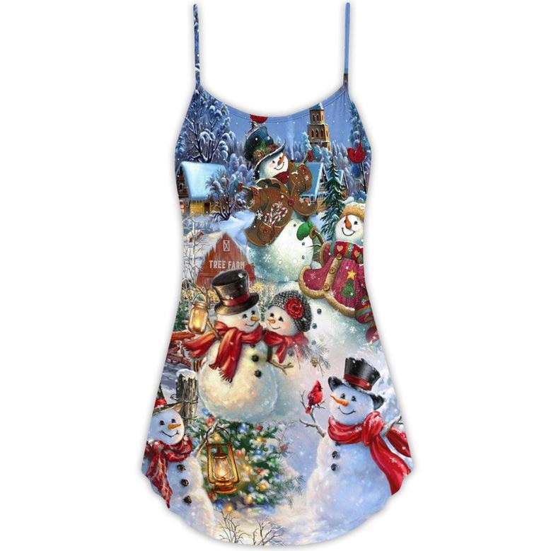 Christmas Snowman Lover Happy Couple Snowman - V-Neck Sleeveless Cami Dress