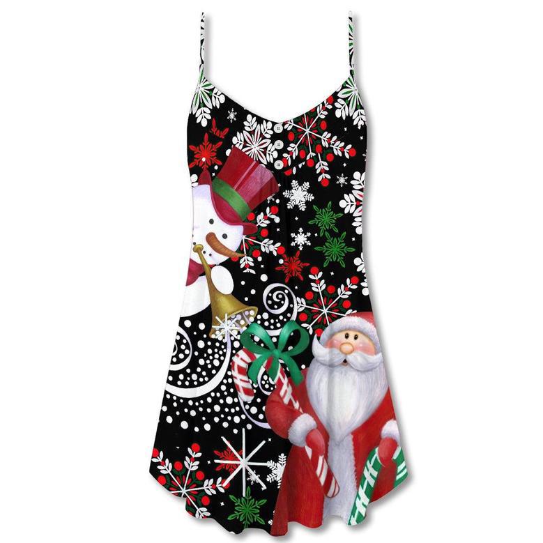 Christmas Snowyday With Santa And Snowman - V-Neck Sleeveless Cami Dress