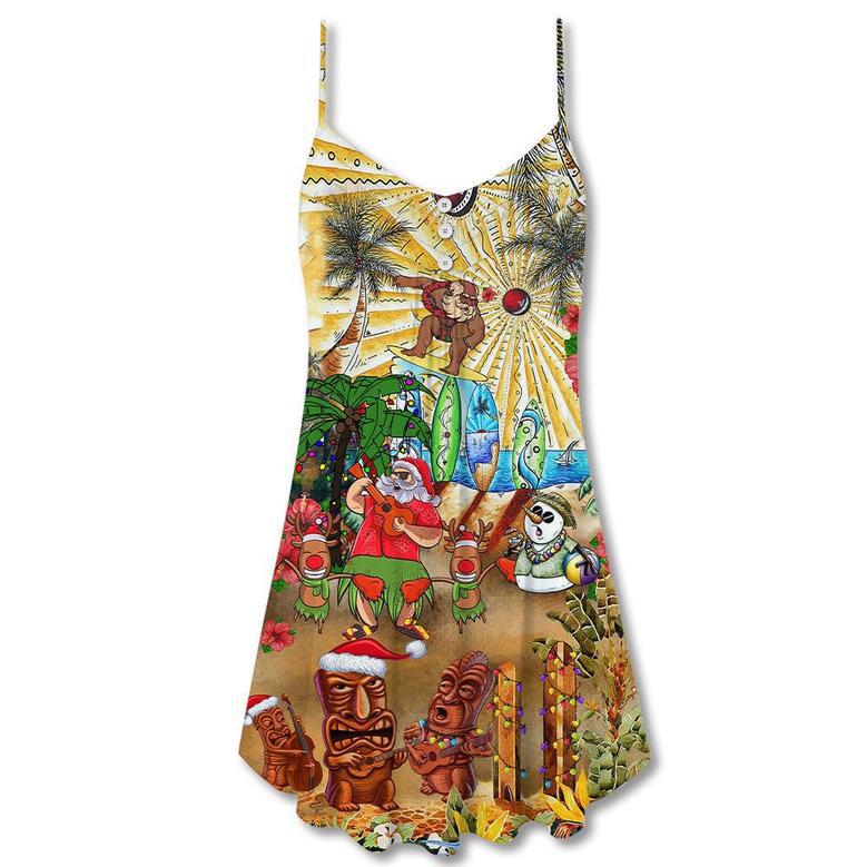 Christmas Tiki Mele Kalikimaka From Hawaii - V-Neck Sleeveless Cami Dress