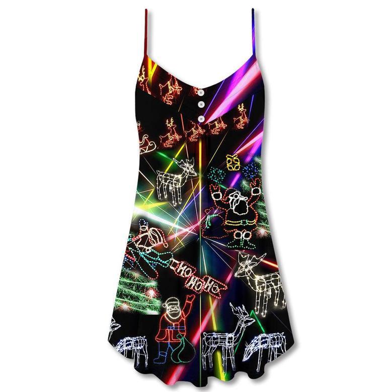 Christmas Tree Neon Art And Snowman - V-Neck Sleeveless Cami Dress