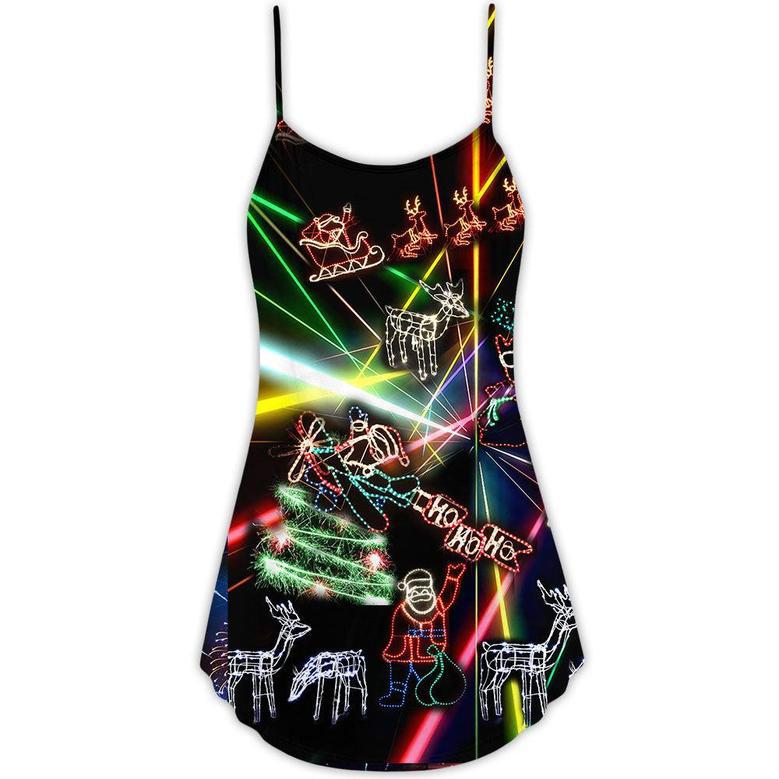 Christmas Tree Neon Art And Snowman - V-Neck Sleeveless Cami Dress