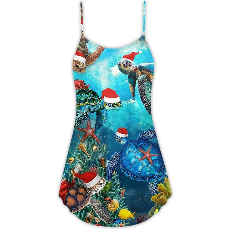 Christmas Turtle Love Xmas And Ocean - V-Neck Sleeveless Cami Dress