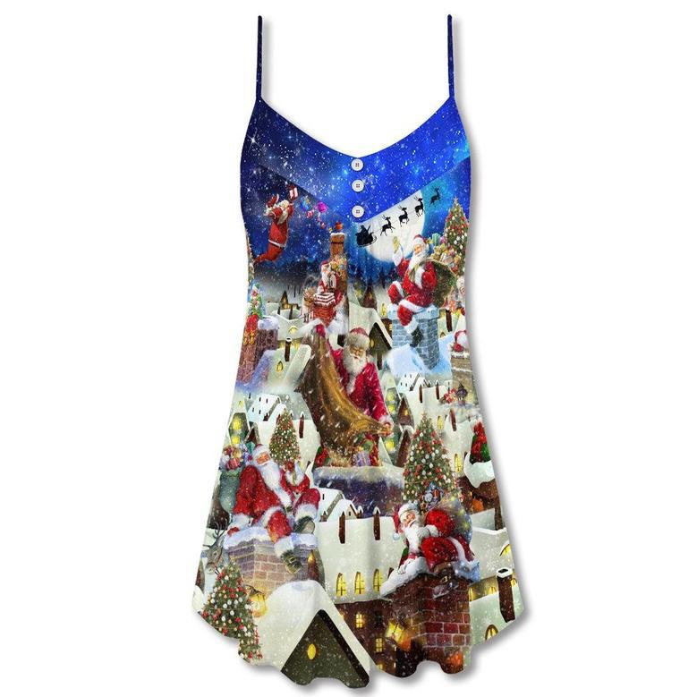 Christmas Up On Rooftop Santa's Busiest Night - V-Neck Sleeveless Cami Dress