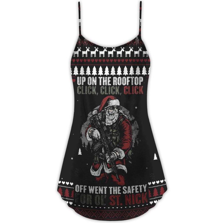 Christmas Up On The Rooftop Click Click Click Santa Claus - V-Neck Sleeveless Cami Dress