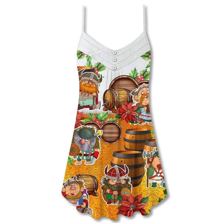 Christmas Viking Loves Beer Funny - V-Neck Sleeveless Cami Dress