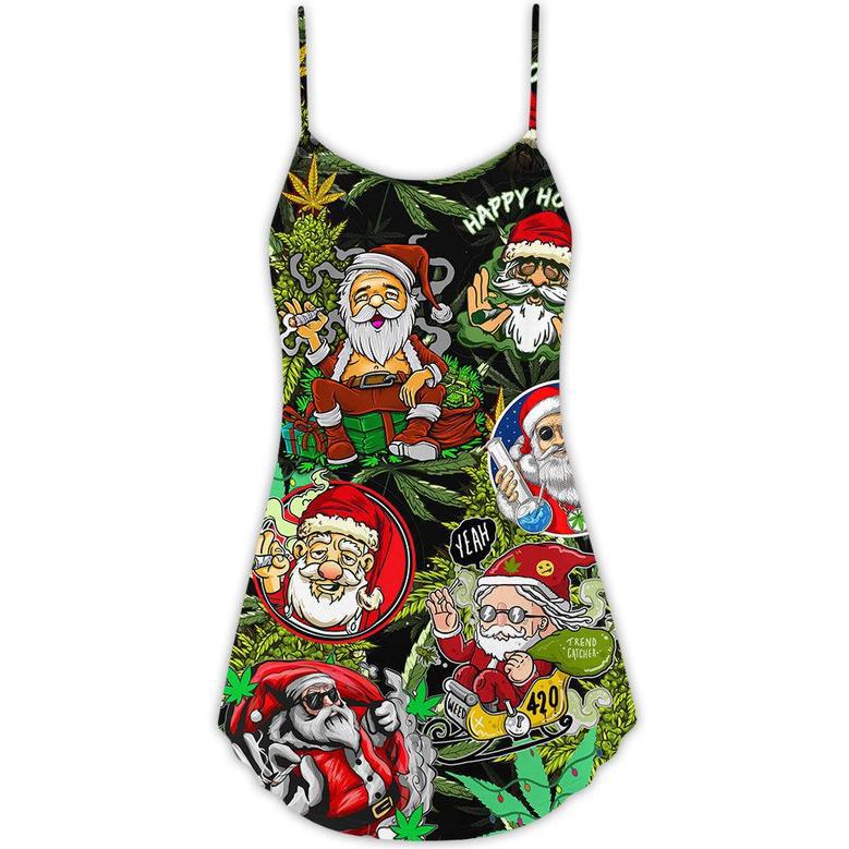 Christmas Weed Smoking Santa Hippie - V-Neck Sleeveless Cami Dress