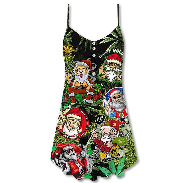 Christmas Weed Smoking Santa Hippie - V-Neck Sleeveless Cami Dress