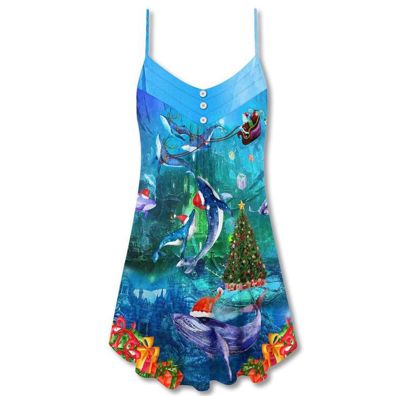 Christmas Whales Under The Sea - V-Neck Sleeveless Cami Dress