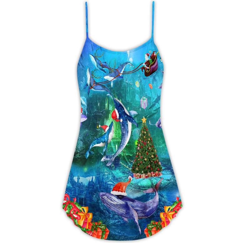 Christmas Whales Under The Sea - V-Neck Sleeveless Cami Dress