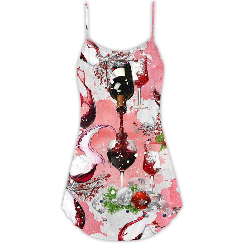 Christmas Wine Drinking A Glass Of Fine Wine - V-Neck Sleeveless Cami Dress