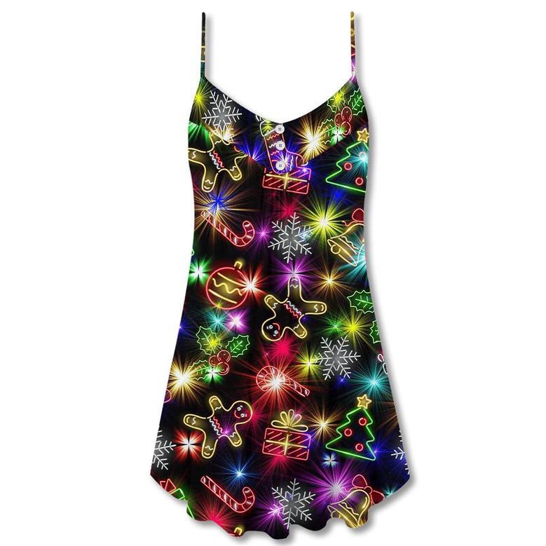 Christmas With Tree And Gift Cookies Gingerbread Man Neon Style - V-Neck Sleeveless Cami Dress