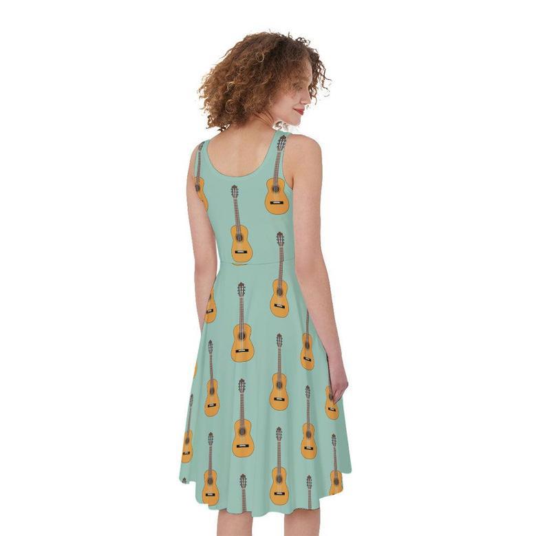 Classical Guitar Pattern Print Sleeveless Knee Length Dress