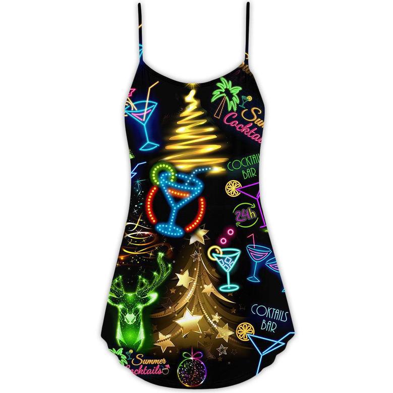 Cocktail Christmas Neon Art Drinking - V-Neck Sleeveless Cami Dress