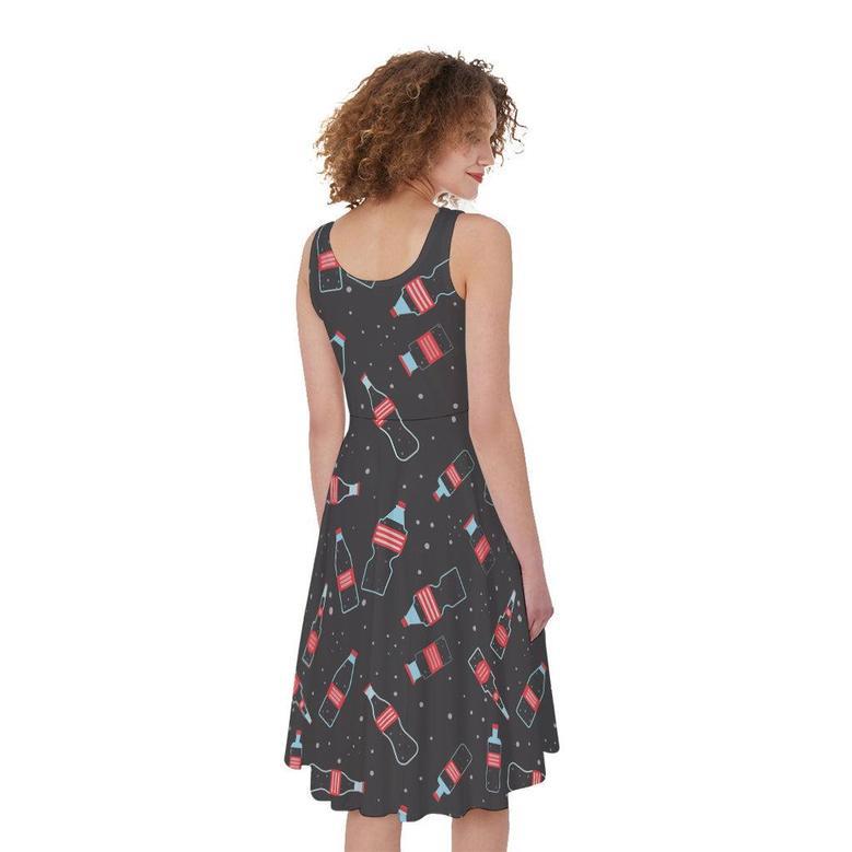 Cola Bottle Pattern Print Sleeveless Knee Length Dress