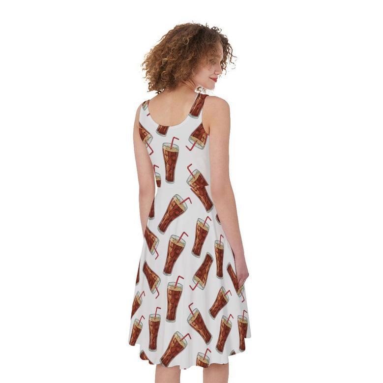 Cola Pattern Print Sleeveless Knee Length Dress