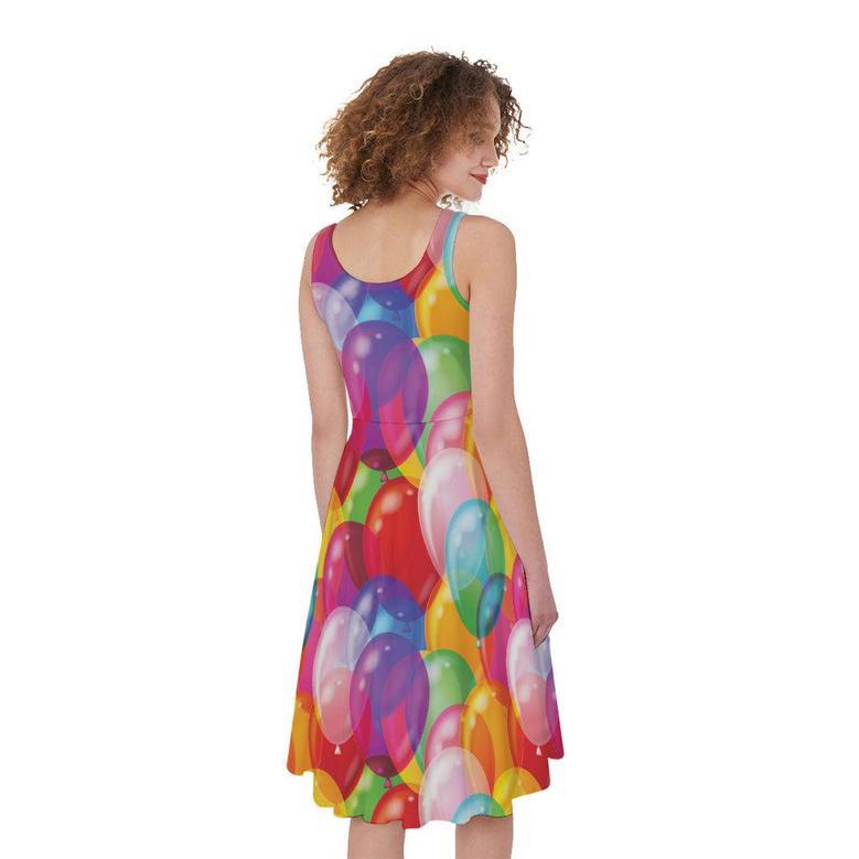 Colorful Balloon Pattern Print Sleeveless Knee Length Dress