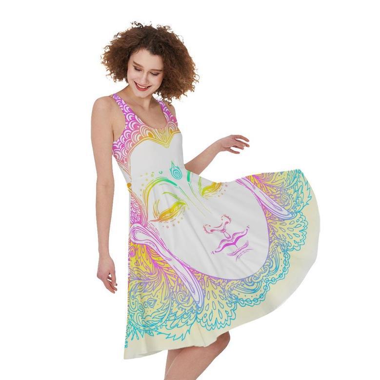 Colorful Buddha Mandala Print Sleeveless Knee Length Dress