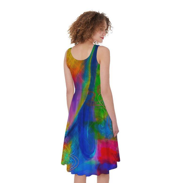 Colorful Buddha Print Sleeveless Knee Length Dress