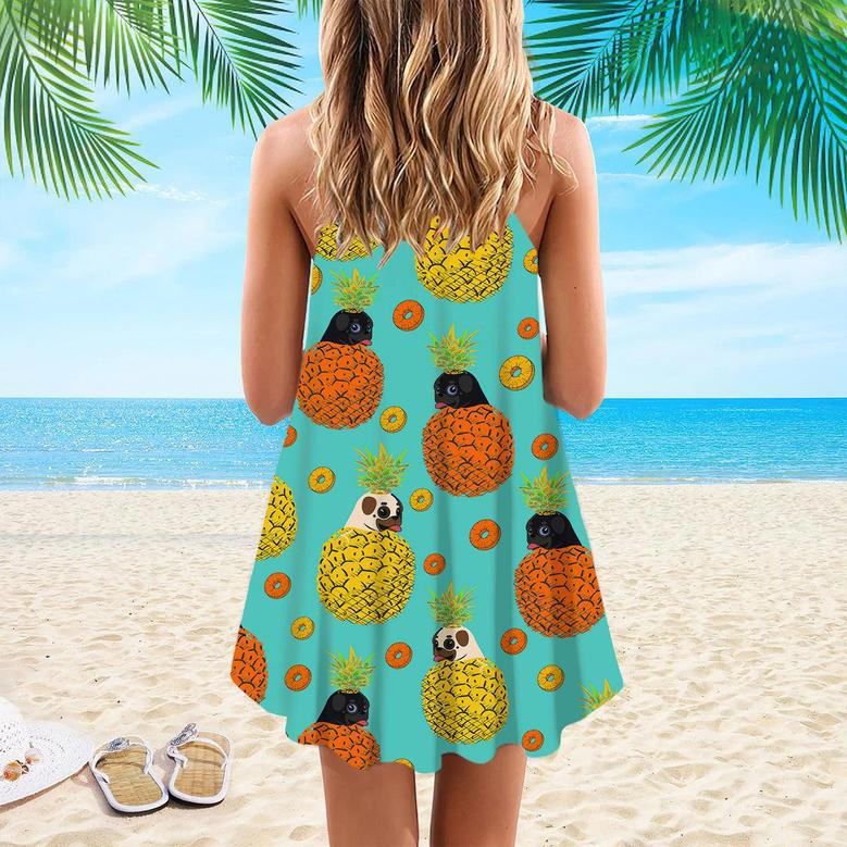 Colorful Bulldog Pineapple Spaghetti Strap Summer Dress