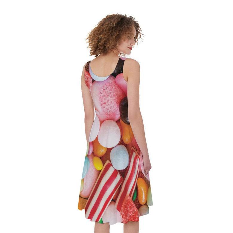 Colorful Candy And Jelly Print Sleeveless Knee Length Dress