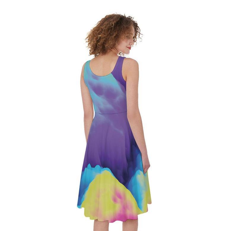 Colorful Cloud Print Sleeveless Knee Length Dress