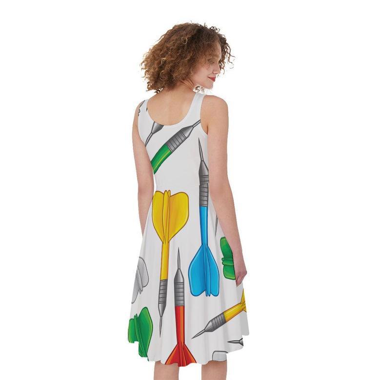 Colorful Darts Pattern Print Sleeveless Knee Length Dress