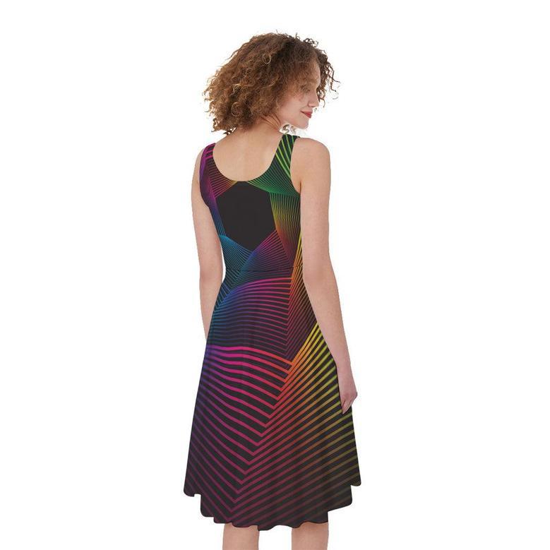 Colorful EDM Geometric Print Sleeveless Knee Length Dress