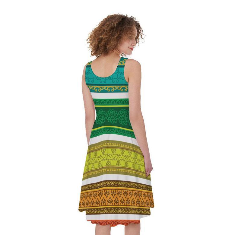 Colorful Ethnic Pattern Print Sleeveless Knee Length Dress