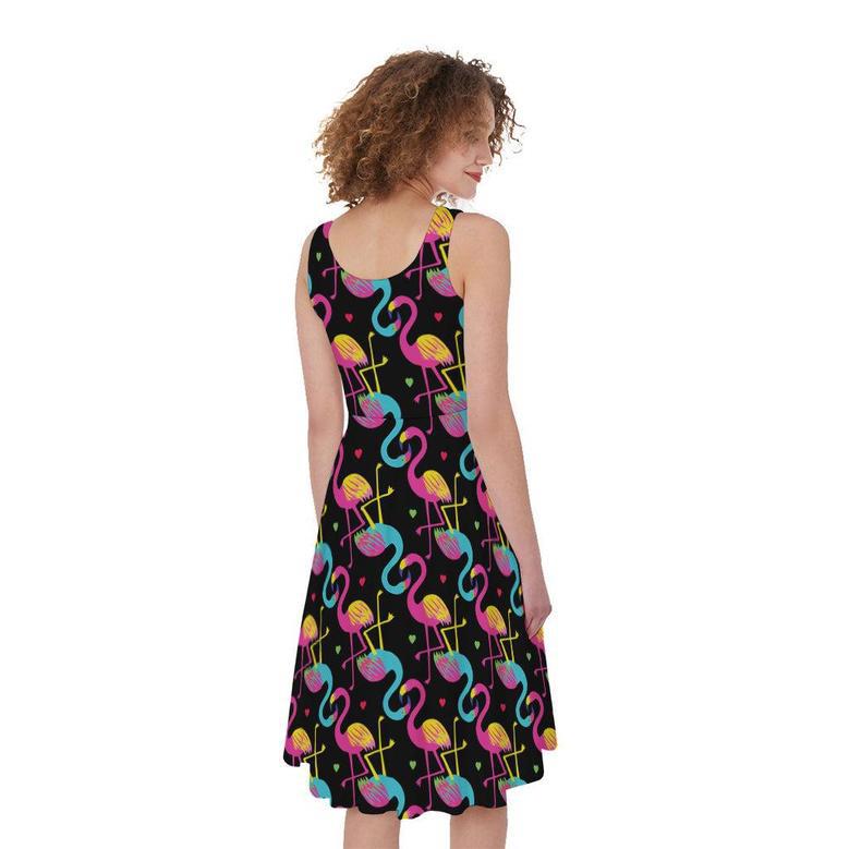 Colorful Flamingo Pattern Print Sleeveless Knee Length Dress