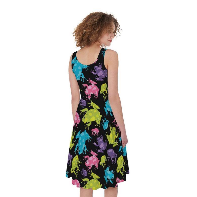 Colorful Frog Pattern Print Sleeveless Knee Length Dress