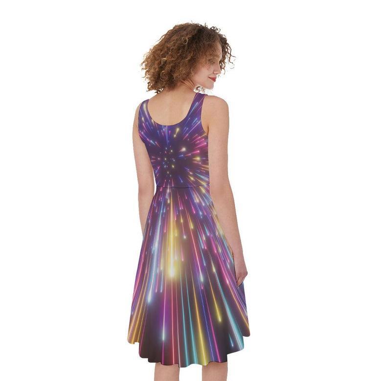 Colorful Hyperspace Print Sleeveless Knee Length Dress